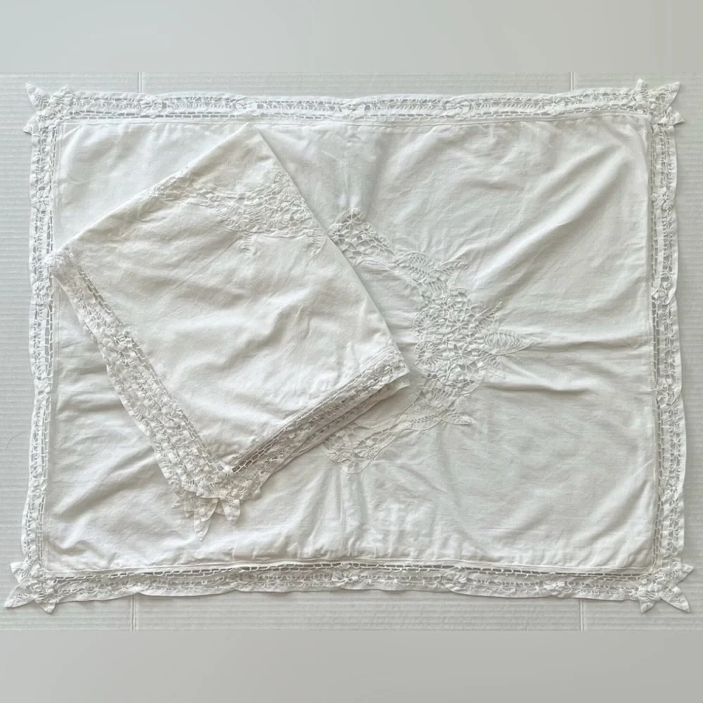 Keeco 2 Standard Pillow Shams White Battenburg Lace Cotton Cottage